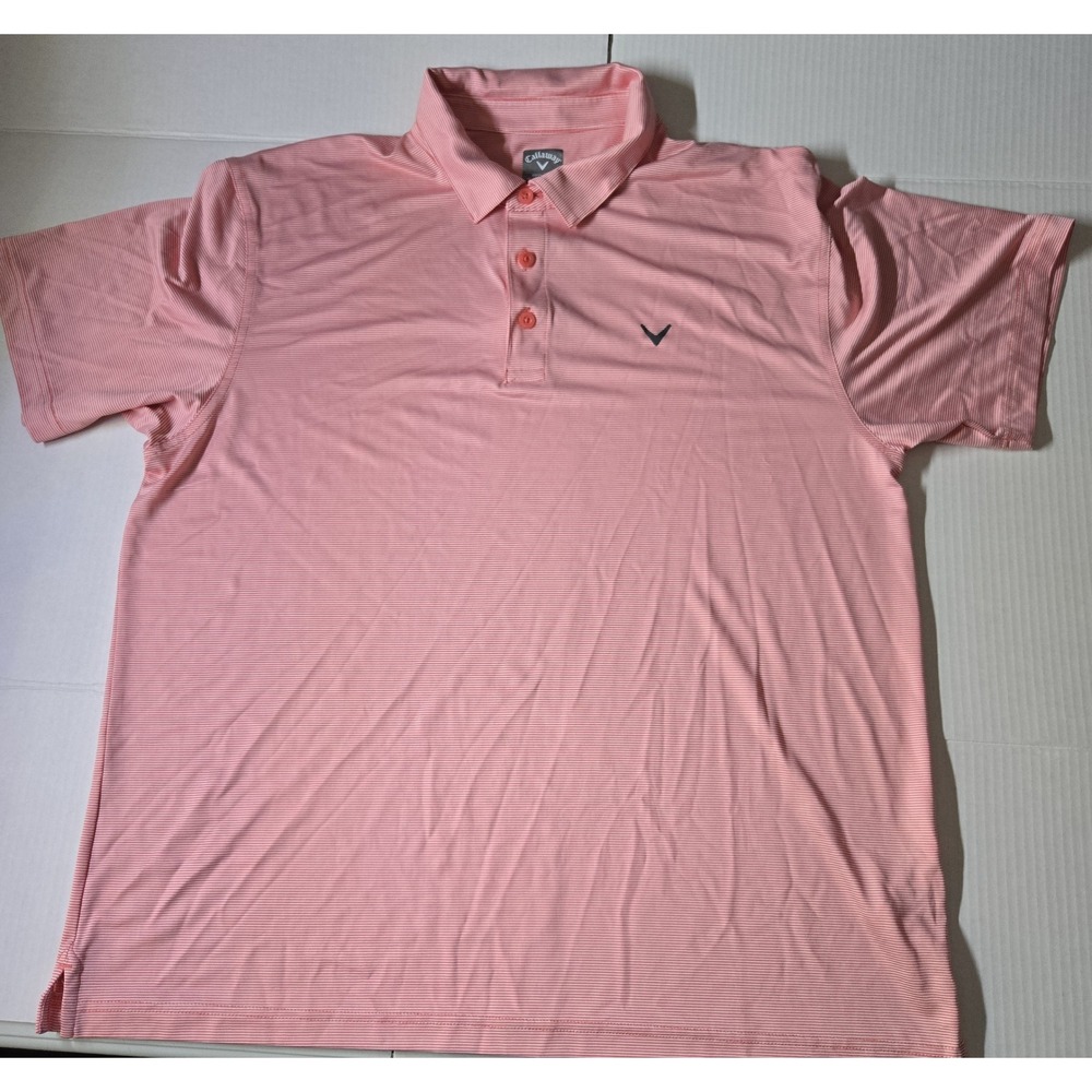 Callaway Opti-Dri Peach White Stripe Golf Polo Shirt Mens XL